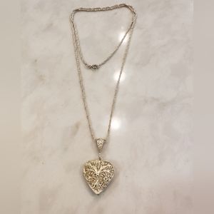 Italian Sterling Filigree Puff Heart Pendant Necklace